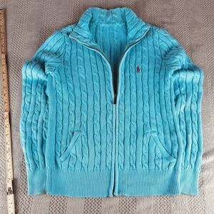 Polo by Ralph Lauren Women's Aqua Cable-Knit Zip Sweater